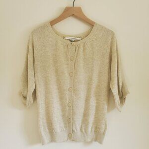 DVF Gold Sparkly Short Puff Sleeve Cardigan in P